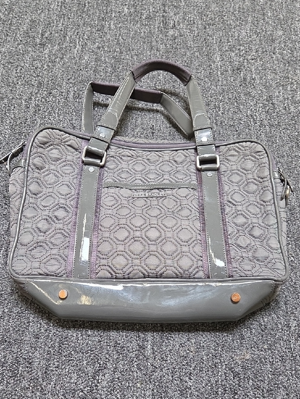 Vera Bradley Quilted Gray Patterned Purse with Patent Trim